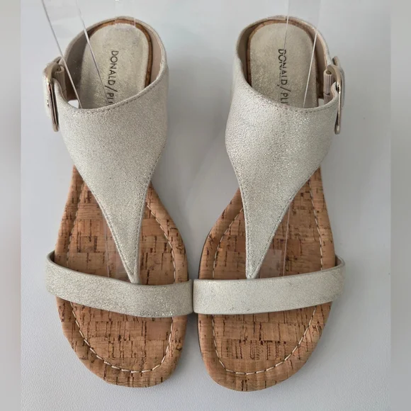 Donald J. Pliner Gold Shimmer Cork Wedge Sandals - Picture 3 of 13